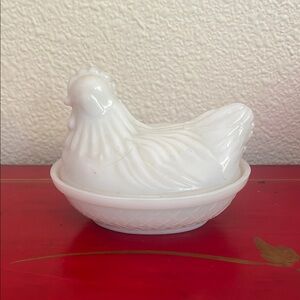 Vintage White Ceramic Hen Dish
